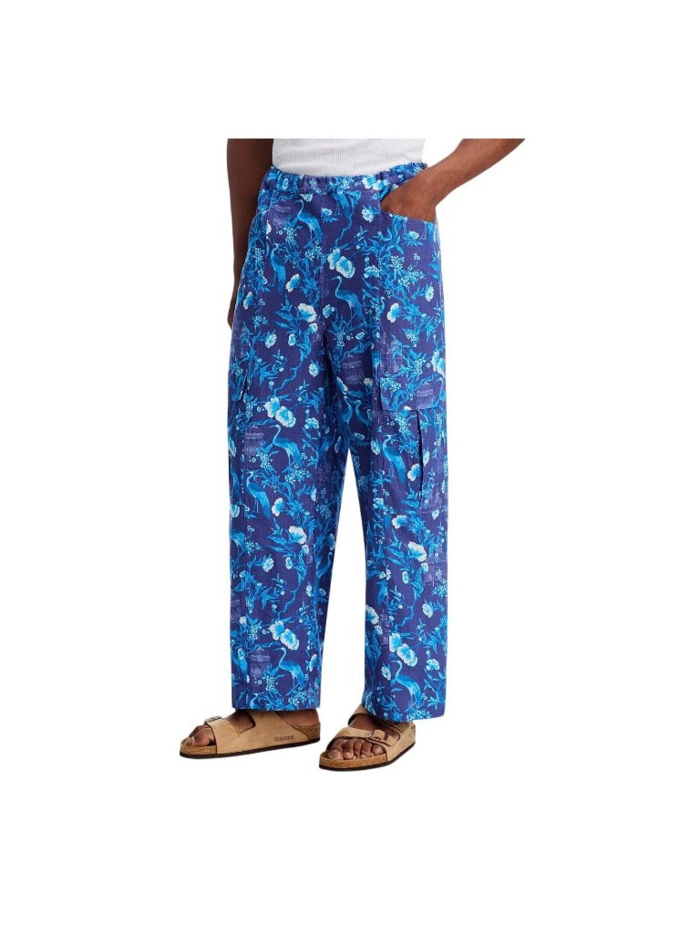 NWT Coniglio Palm Beach Adjustable Waist Patterned Pants Cranes Indigo Blue